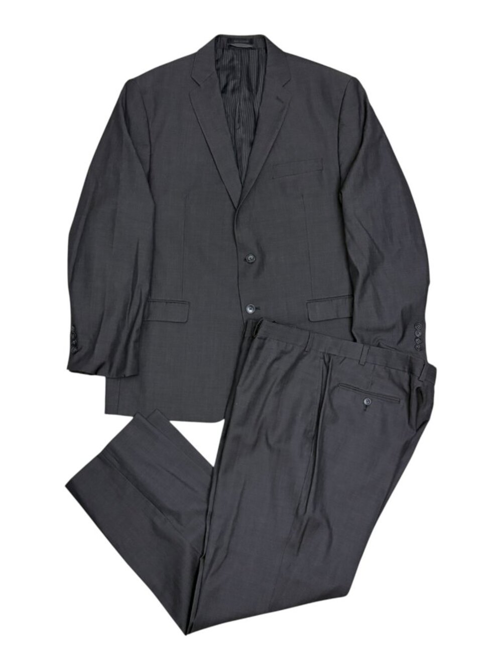 CALVIN KLEIN WOOL Mens Suit Pinstripe Grey Luxury Business Blazer Pants Mens 46R